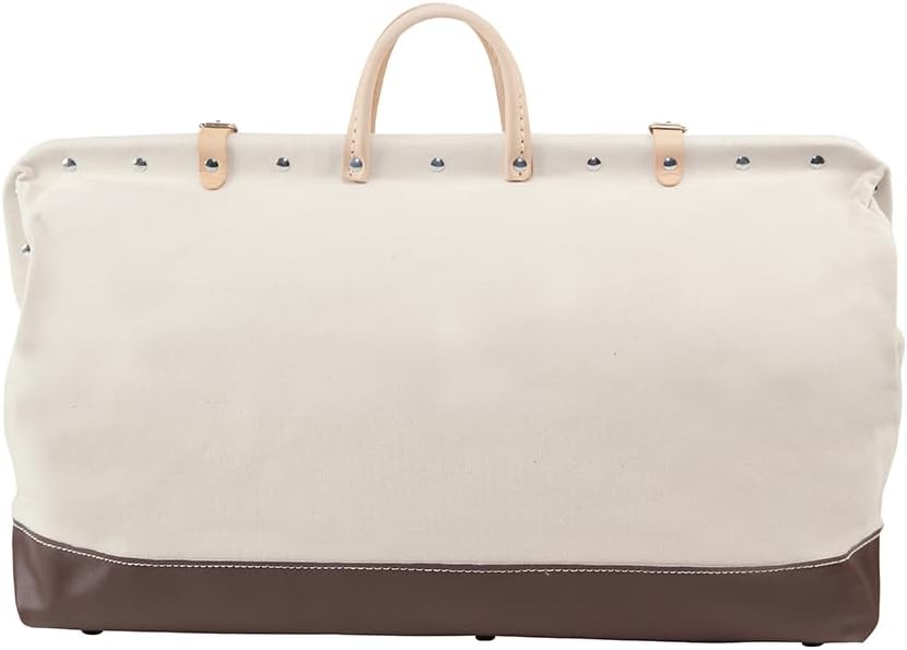 Klein Tools 5102-24 Heavy Duty Natural Canvas Tool Bag, Tool Tote, Multi-Purpose Bag with Wide Hinged Opening and Leather Handles, 24-Inch