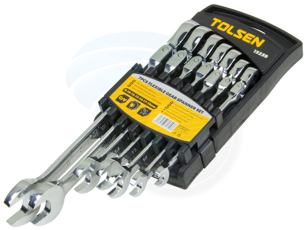 TOLSEN 7Pcs Flexible Gear Head Combination Ratchet Spanner Set