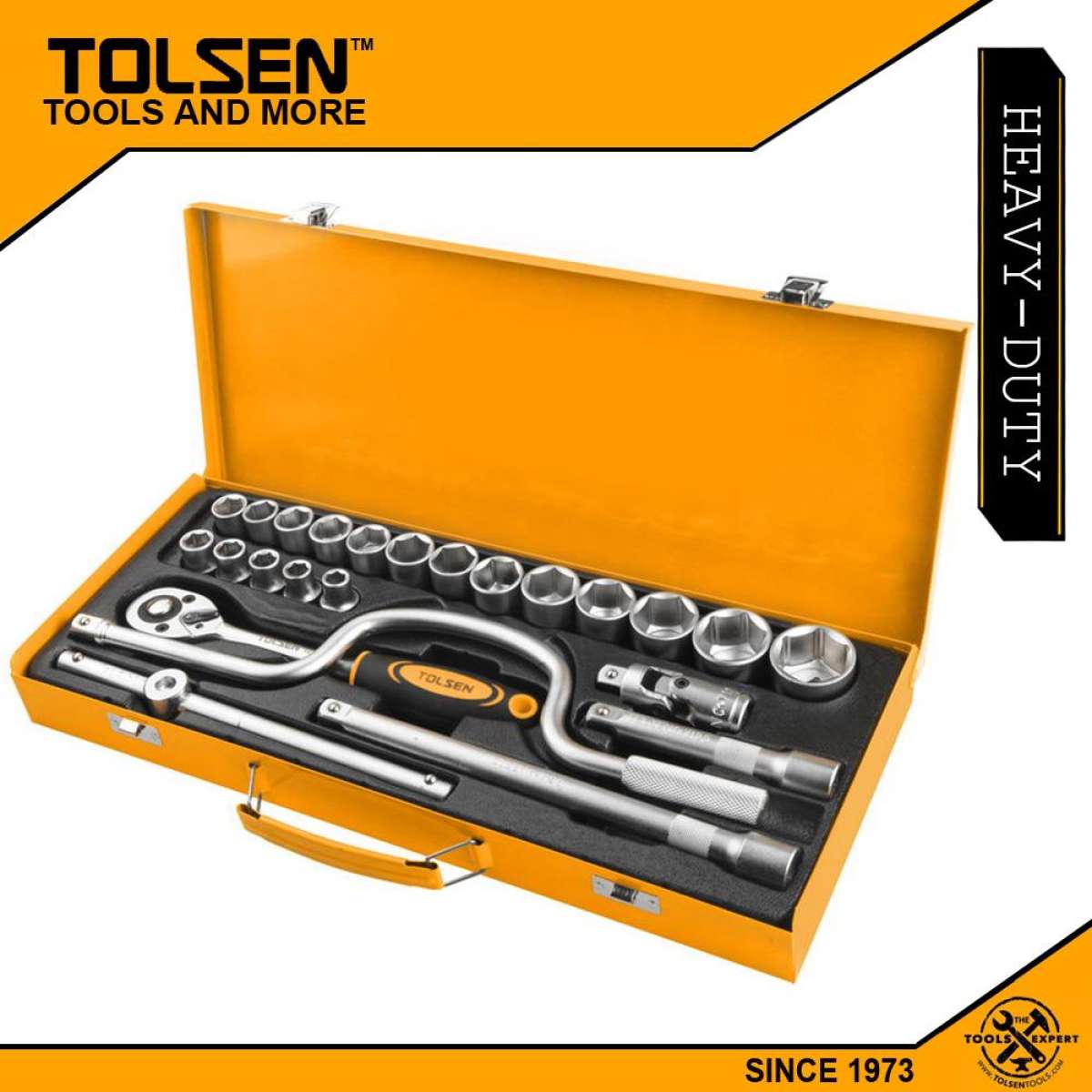 TOLSEN 24pcs 1/2" Socket Set with Steel Case Industrial grade 15141