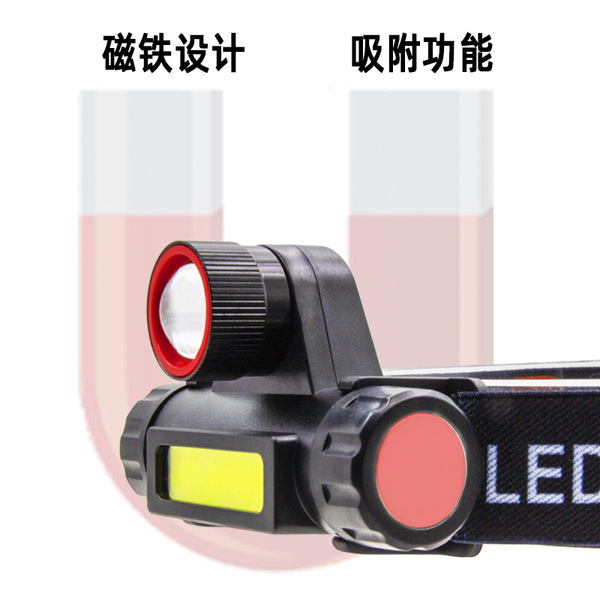 Head-mounted strong light flashlight cross-border COB headlight outdoor emergency USB charging telescopic zoom night fishing headlight