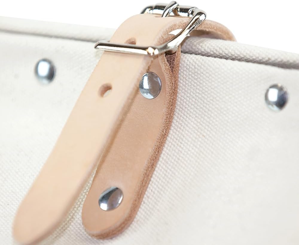 Klein Tools 5102-24 Heavy Duty Natural Canvas Tool Bag, Tool Tote, Multi-Purpose Bag with Wide Hinged Opening and Leather Handles, 24-Inch